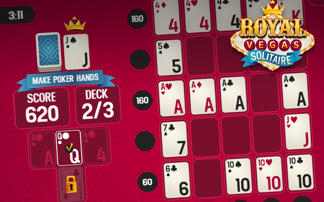Royal Vegas Solitaire - ein kostenloses Poker Solitaire gemischtes Kartenspiel