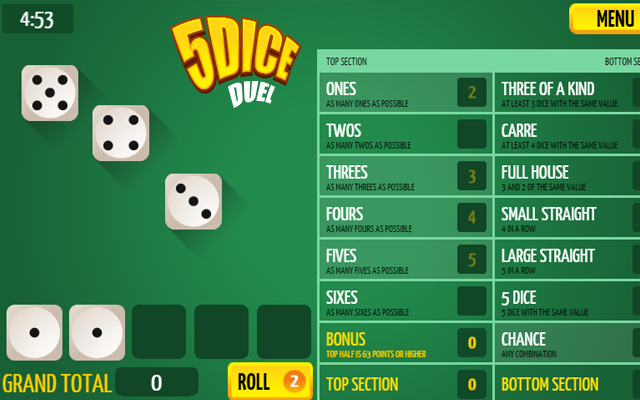 5Dice - Ein kostenloses online Yatzy Würfelspiel